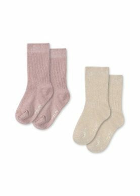 Rib glitter kousen 2-pack - rose/off white - Konges Sløjd (Size: 19/21 (1Y))